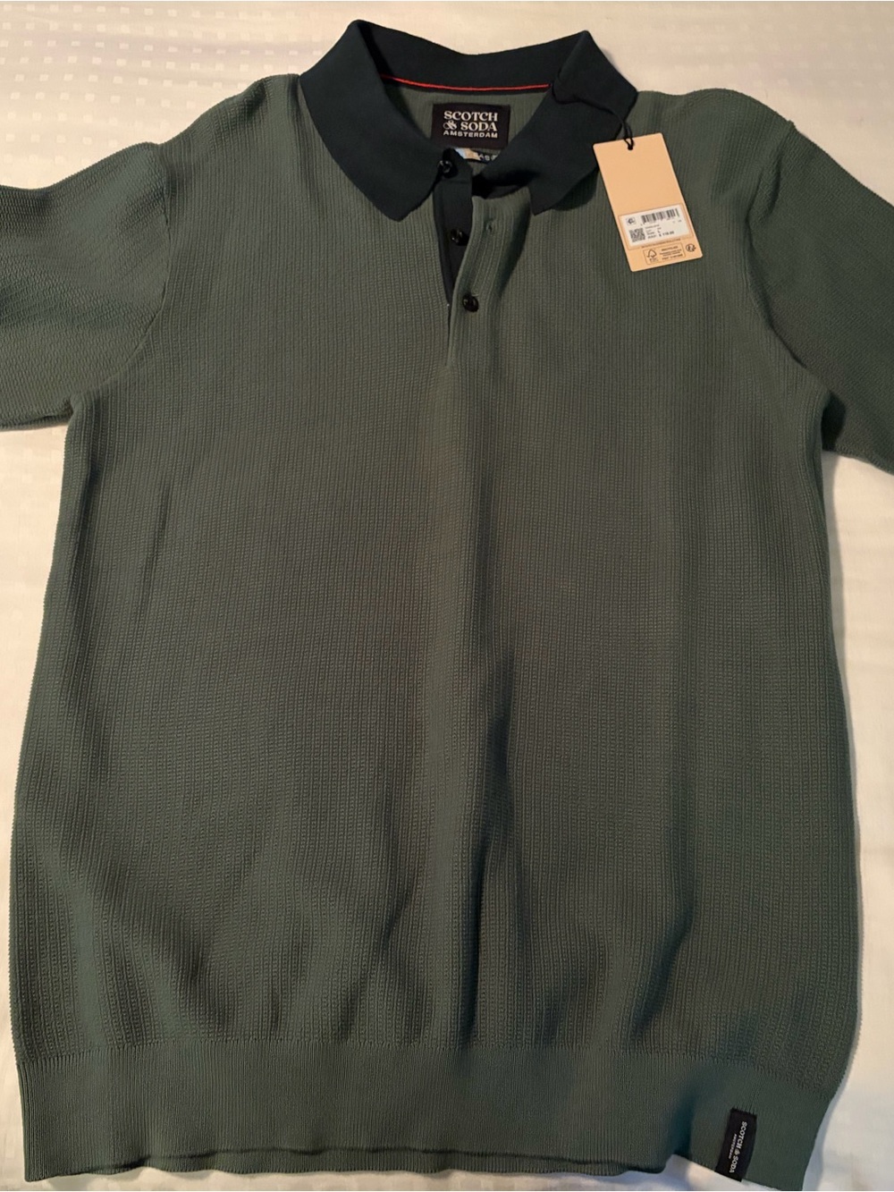 Scotch & Soda Men's Olive Green Polo with Dark Green Collar